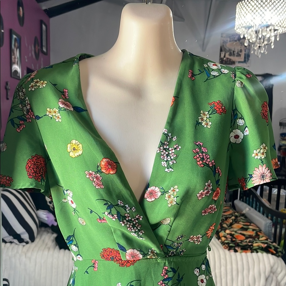 Floral Green Wrap Dress